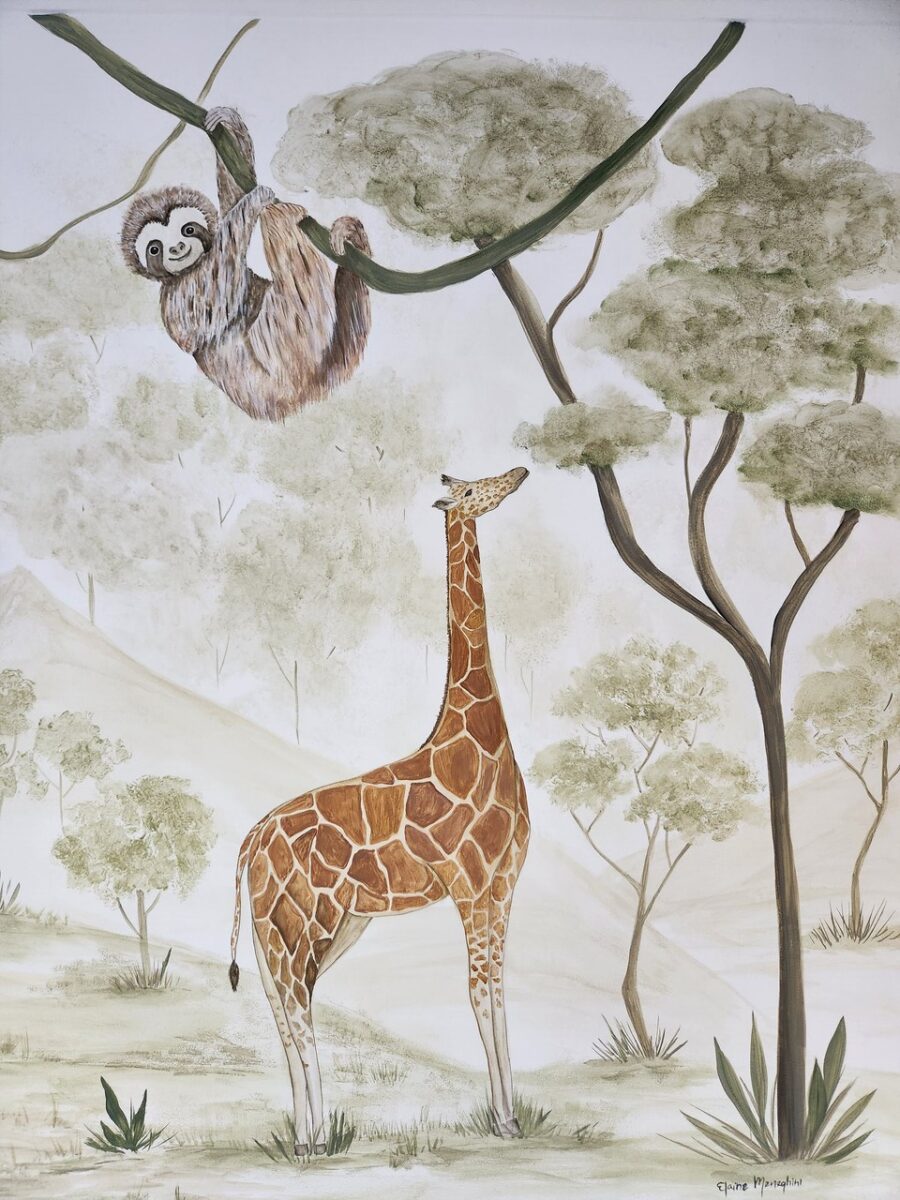 Detalhe de mural pintado à mão